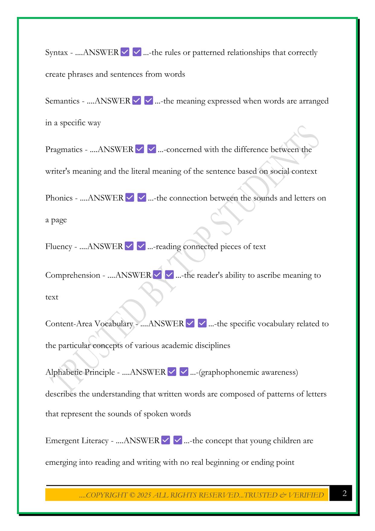 TEXES CORE SUBJECTS EC-6 ENGLISH LANGUAGE ARTS AND READING EXAM 2025 QUESTIONS AND ANSWERS