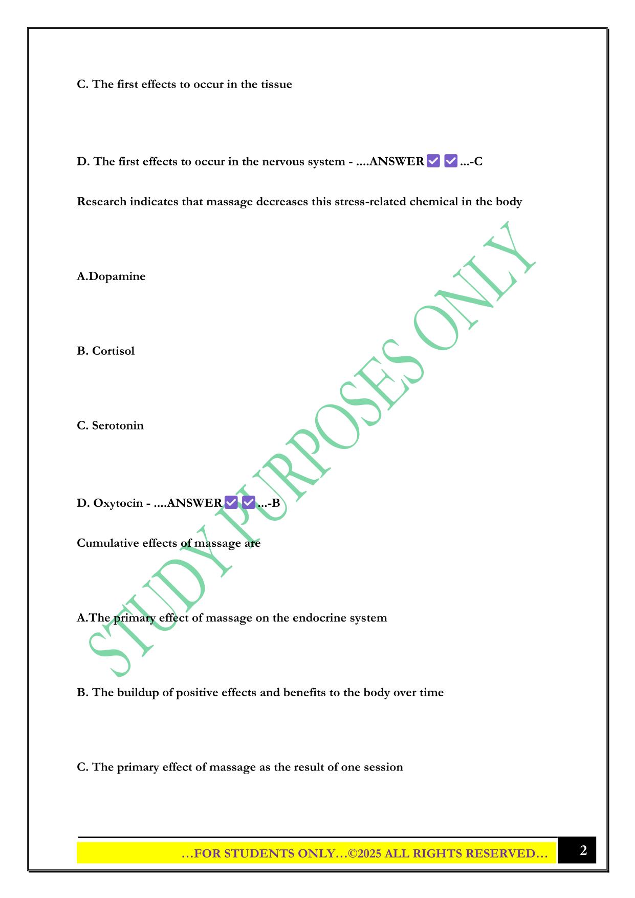 MASSAGE THERAPY TEST 2025 QUESTIONS AND ANSWERS
