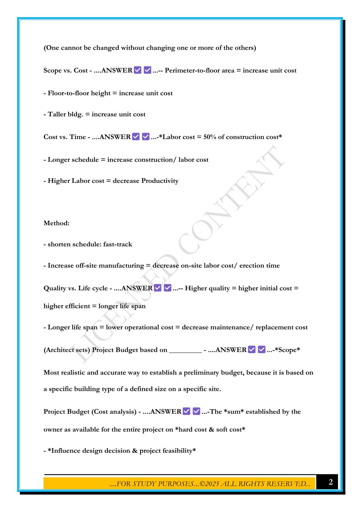 ARE 5.0 (PJM/ PCM/ PA/ PPD/ PDD/ CE): PROJECT BUDGET/ FINANCIAL EXAM 2025 QUESTIONS AND ANSWERS