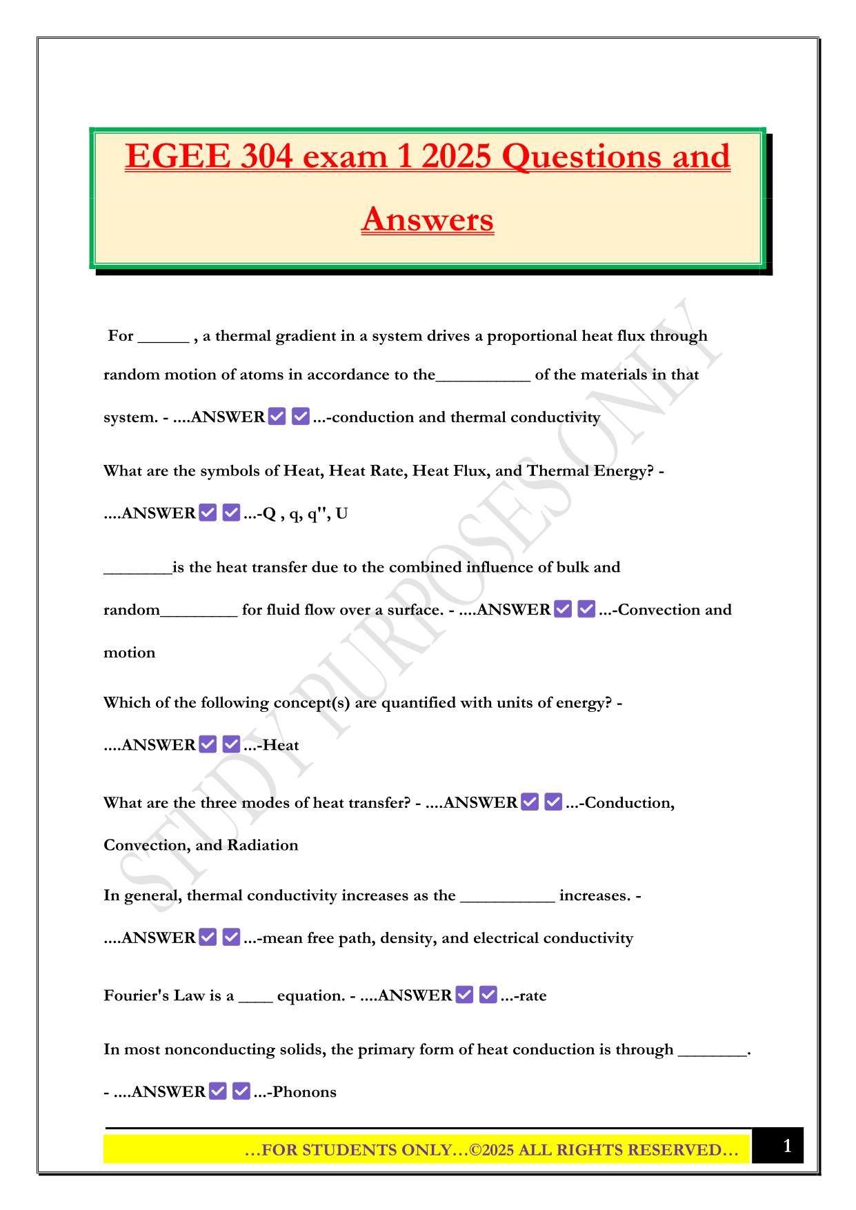 EGEE 304 exam 1 2025 Questions and Answers