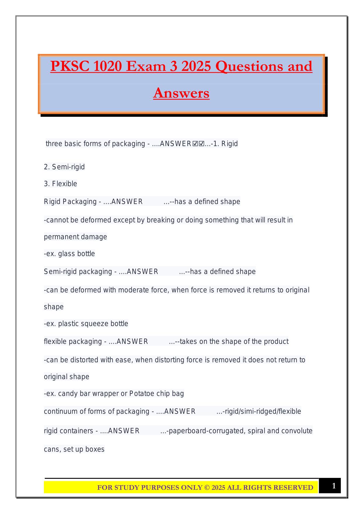PKSC 1020 Exam 3 2025 Questions and Answers