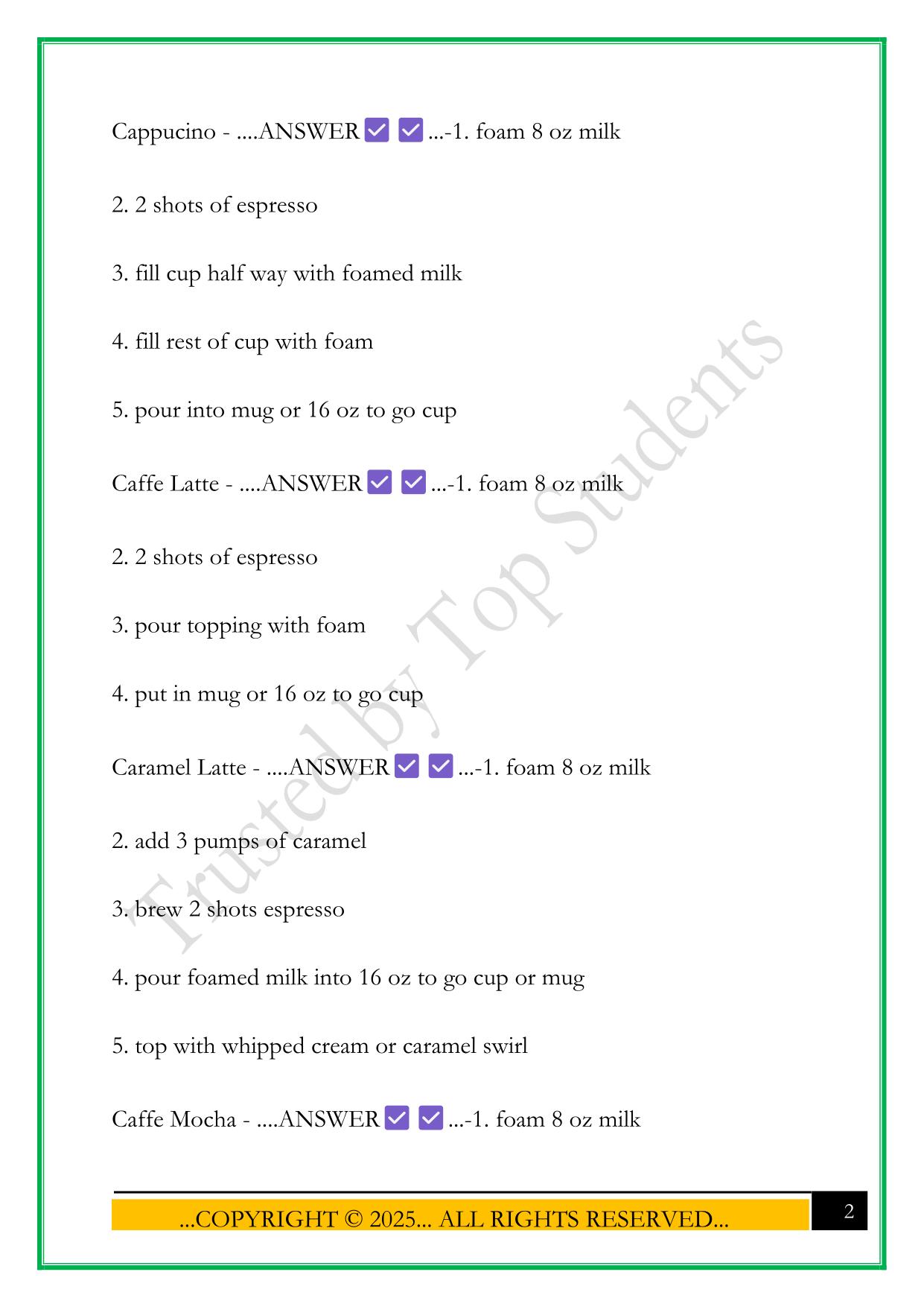 PANERA BARISTA EXAM 2025 QUESTIONS AND ANSWERS