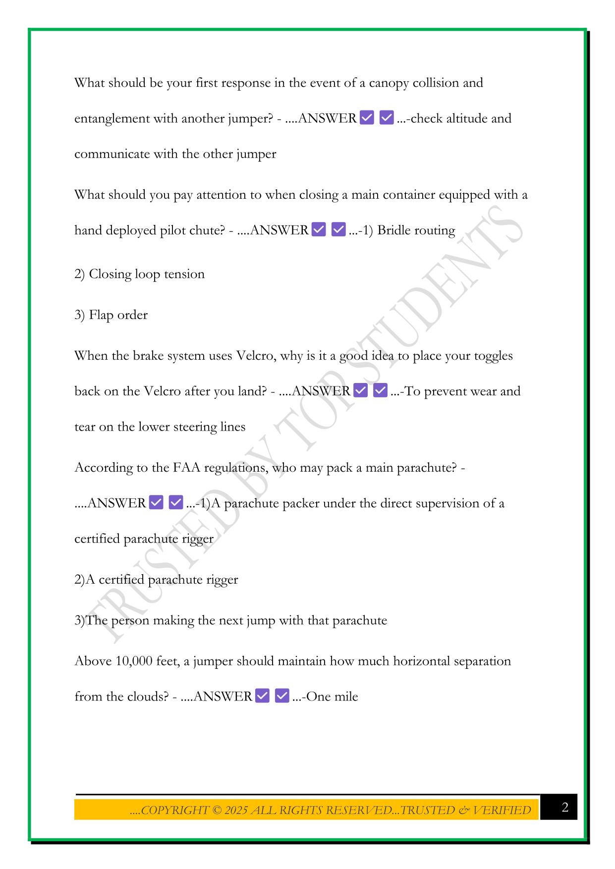 USPA SKYDIVING A LICENSE EXAM STUDY GUIDE 2025 QUESTIONS AND ANSWERS