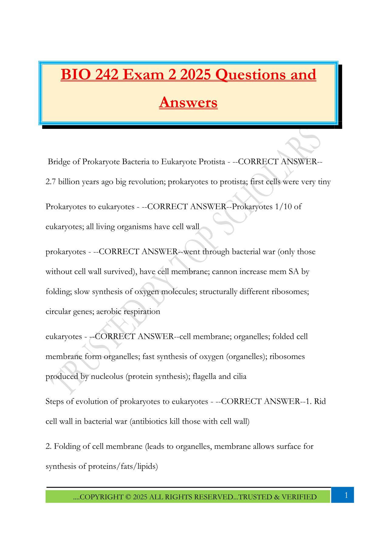 BIO 242 Exam 2 2025 Questions and Answers