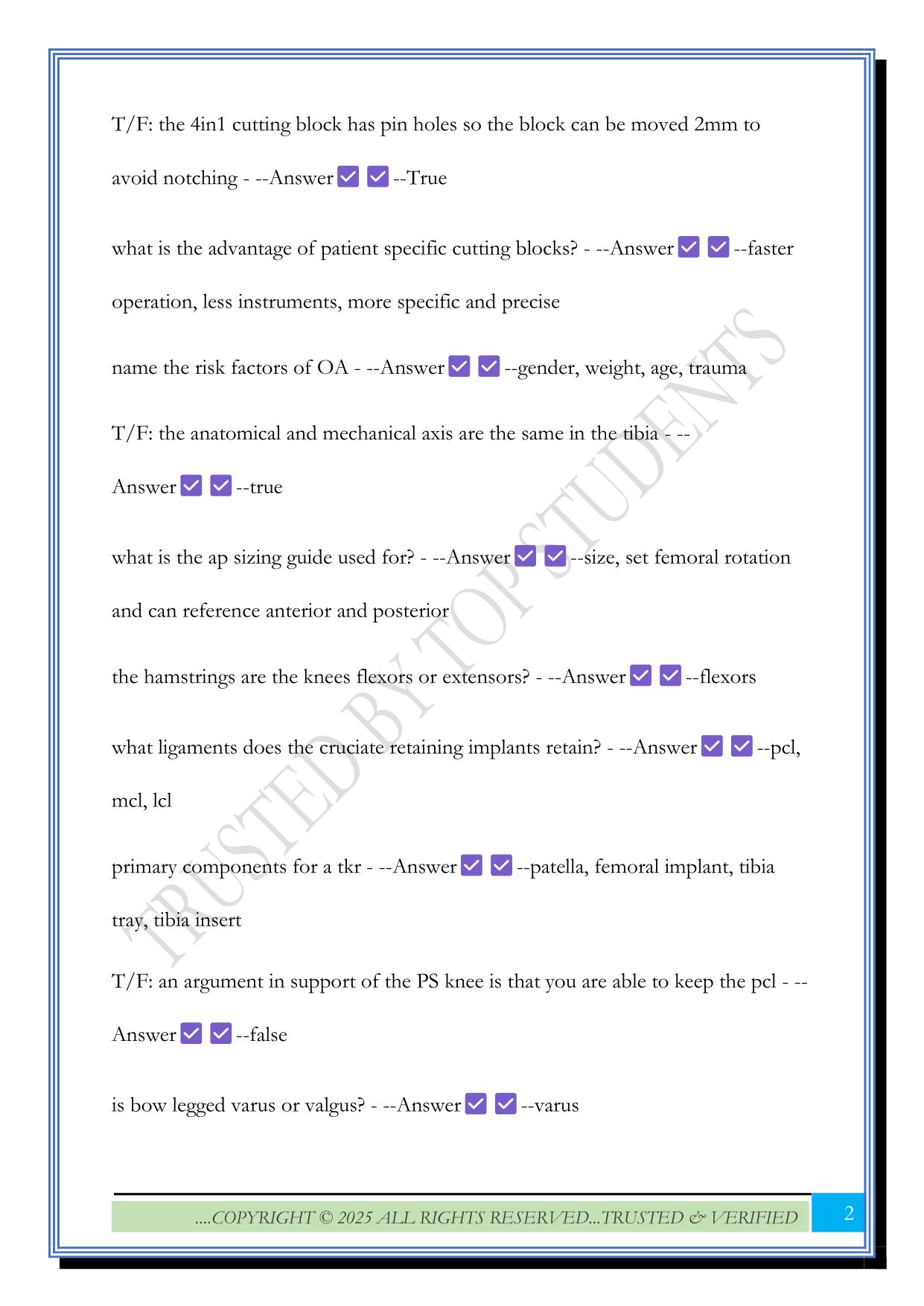 MSC ORT FINAL Exam 2025 Questions and Answers