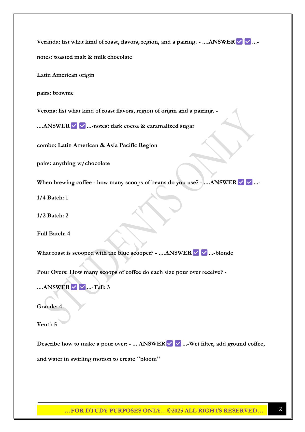 STARBUCKS BARISTA CERTIFICATION EXAM 2025 QUESTIONS AND ANSWERS