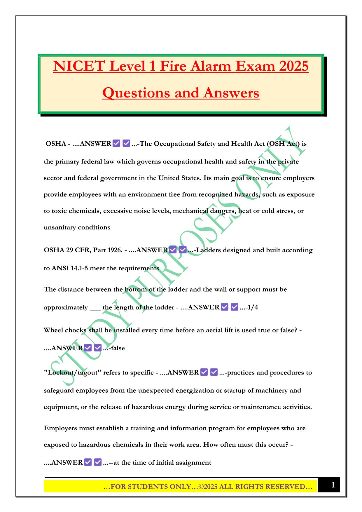 NICET Level 1 Fire Alarm Exam 2025 Questions and Answers