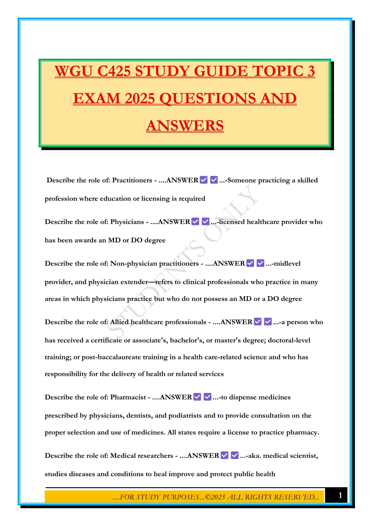 WGU C425 STUDY GUIDE TOPIC 3 EXAM 2025 QUESTIONS AND ANSWERS