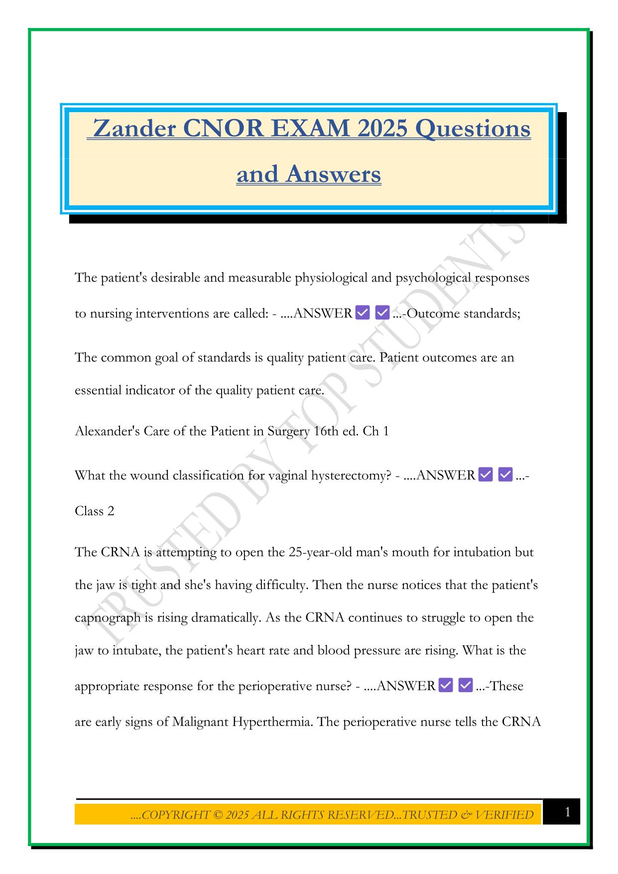 Zander CNOR EXAM 2025 Questions and Answers