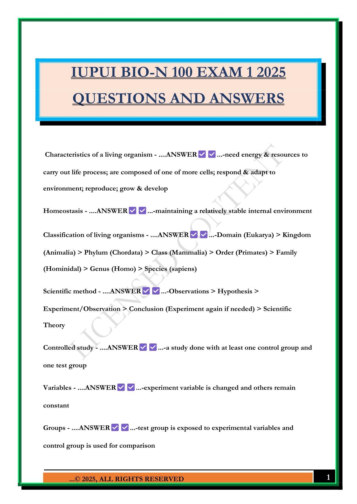 IUPUI Bundled Exams Questions and Answers 100% Pass