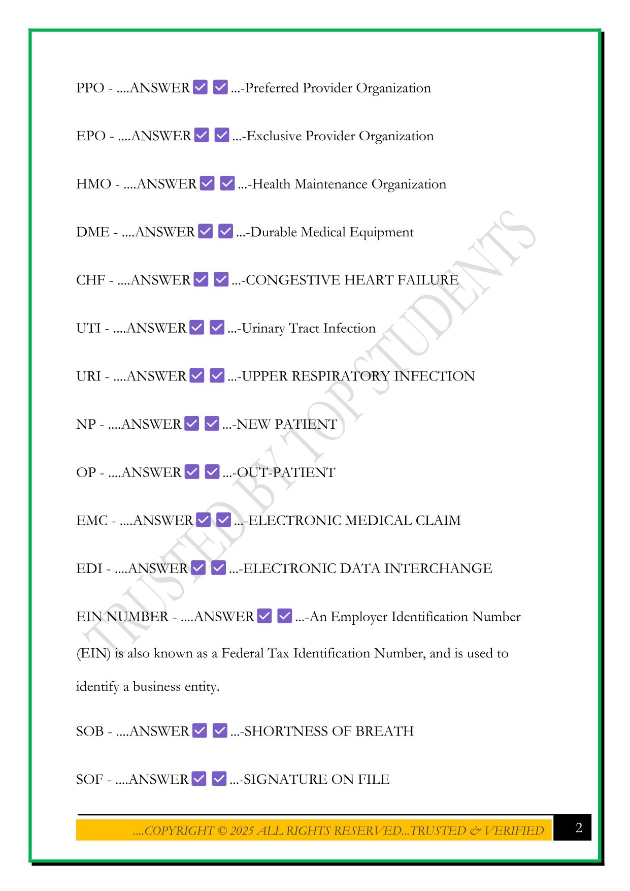 MEDICAL BILLING & CODING EXAM 2025 QUESTIONS AND ANSWERS