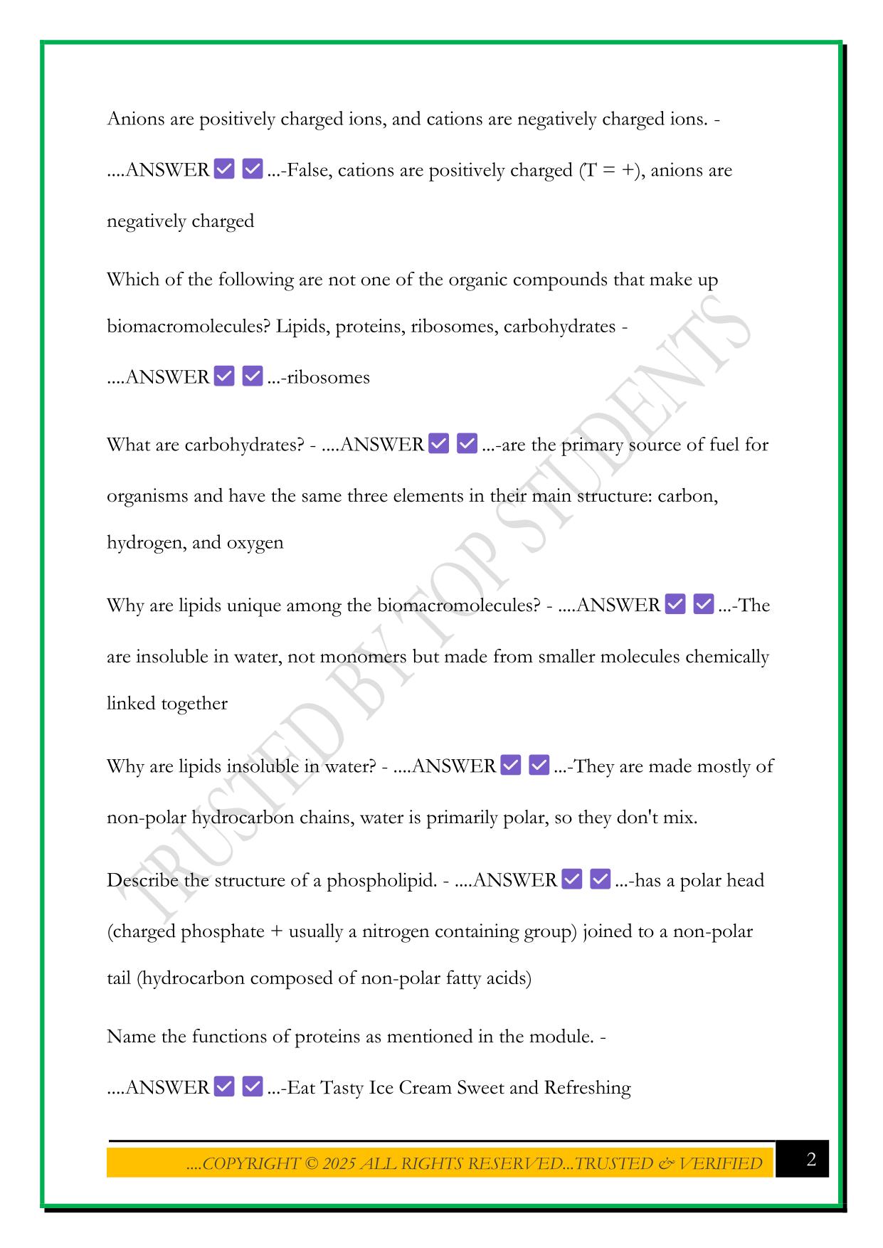 PORTAGE LEARNING BIOD 101 MODULE 1 EXAM 2025 QUESTIONS AND ANSWERS