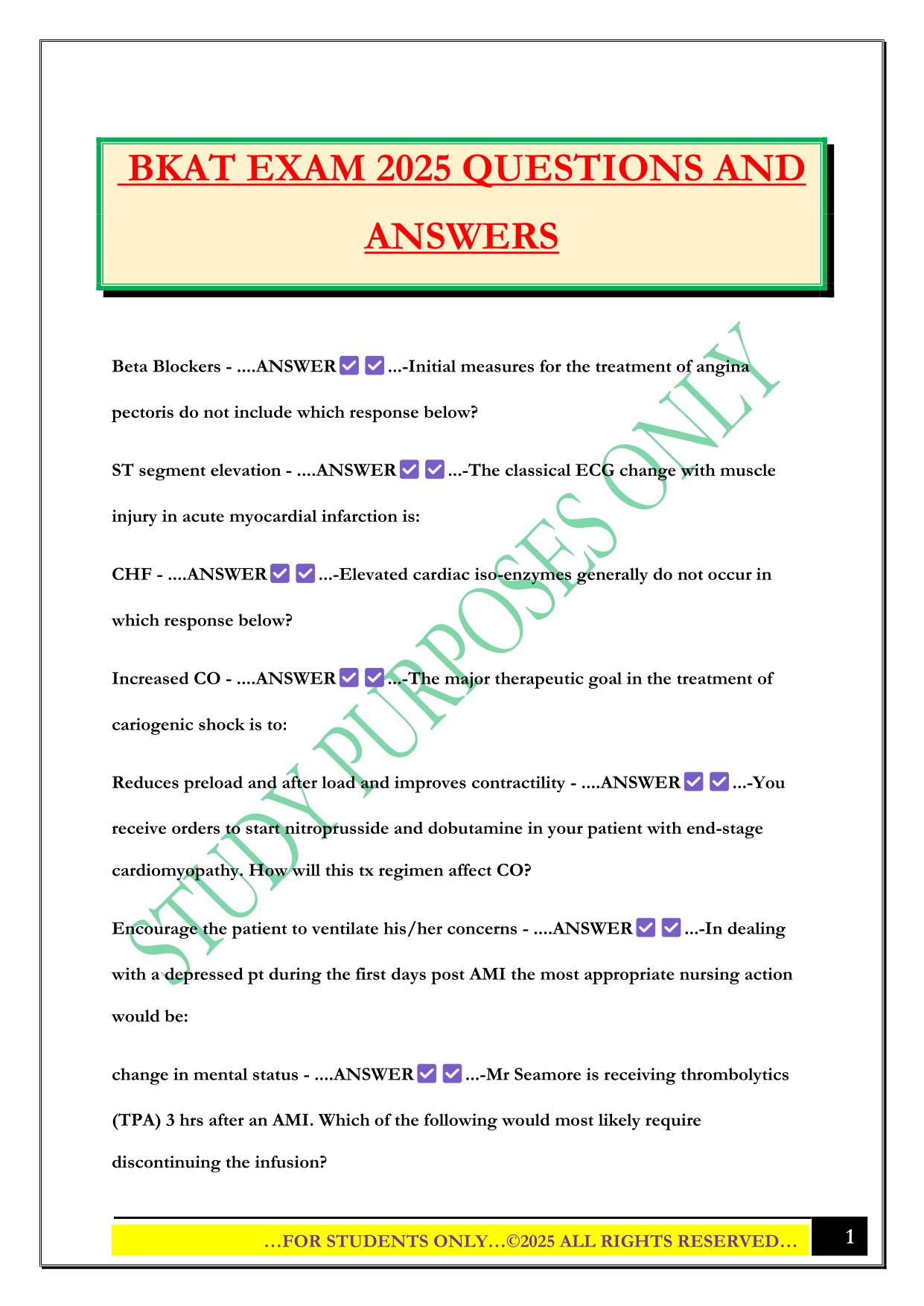 BKAT EXAM 2025 QUESTIONS AND ANSWERS