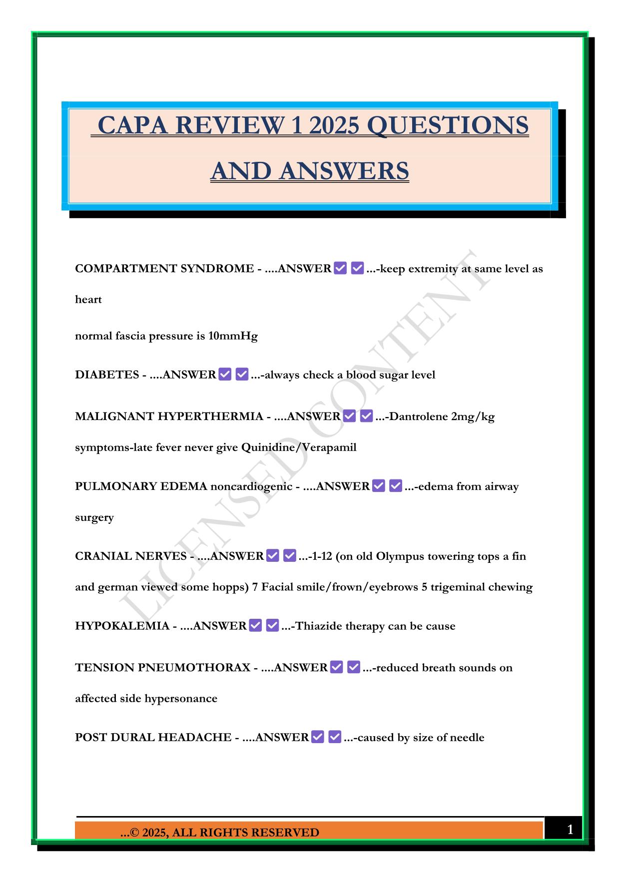 CAPA REVIEW 1 2025 QUESTIONS AND ANSWERS
