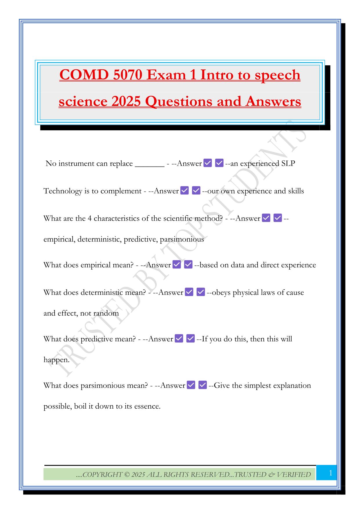 COMD 5070 Fall 2025 Bundled Exams Questions and Answers |100% Pass Verified and Updated