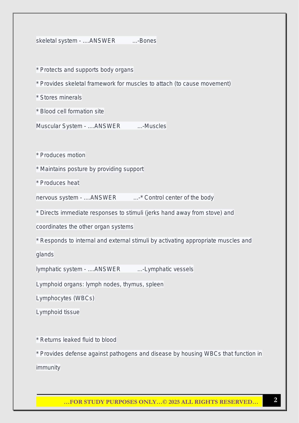 Anatomy IUPUI Exam 1 2025 Questions and Answers