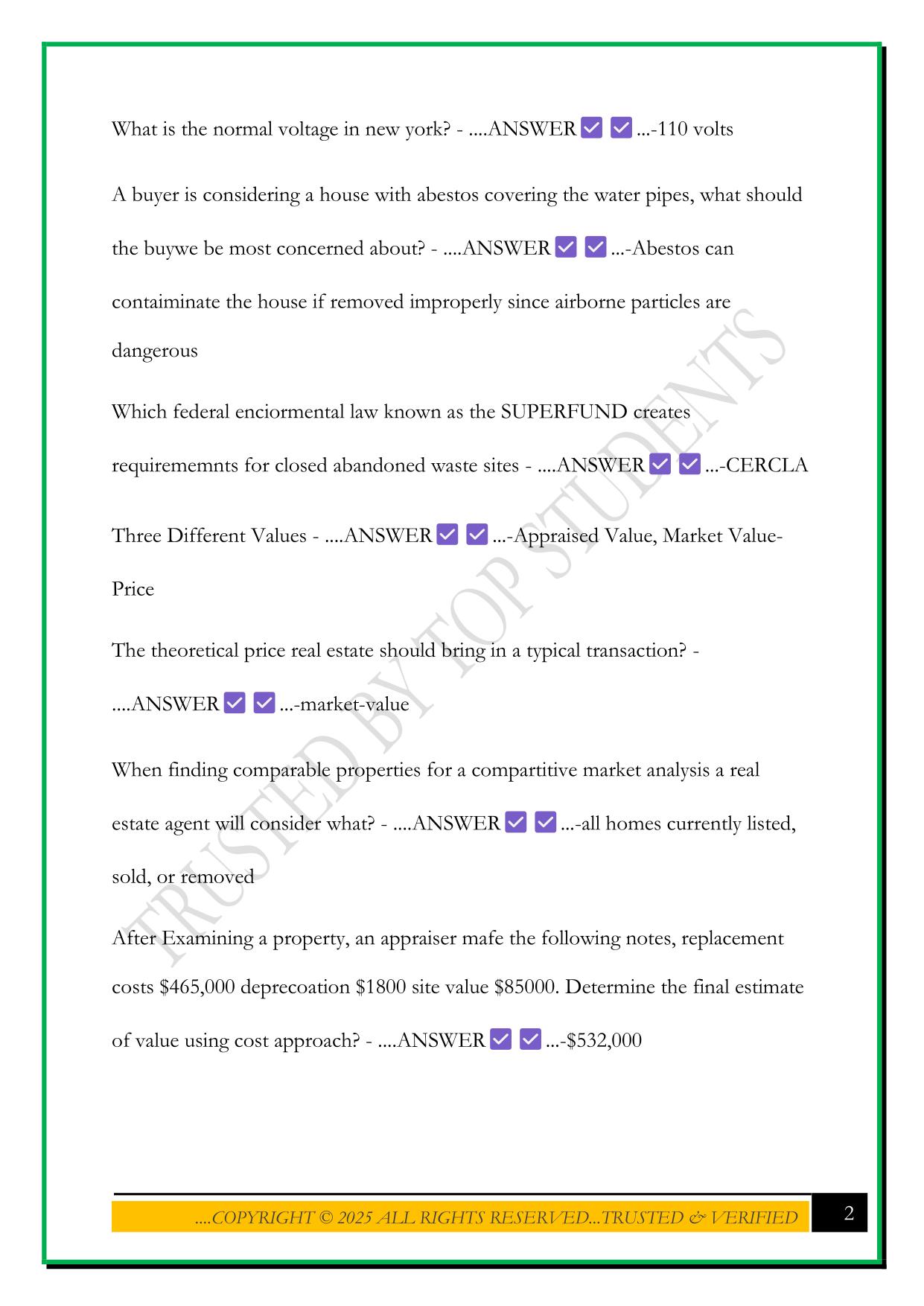 NYREI REAL ESTATE SCHOOL EXAM 2025 QUESTIONS AND ANSWERS