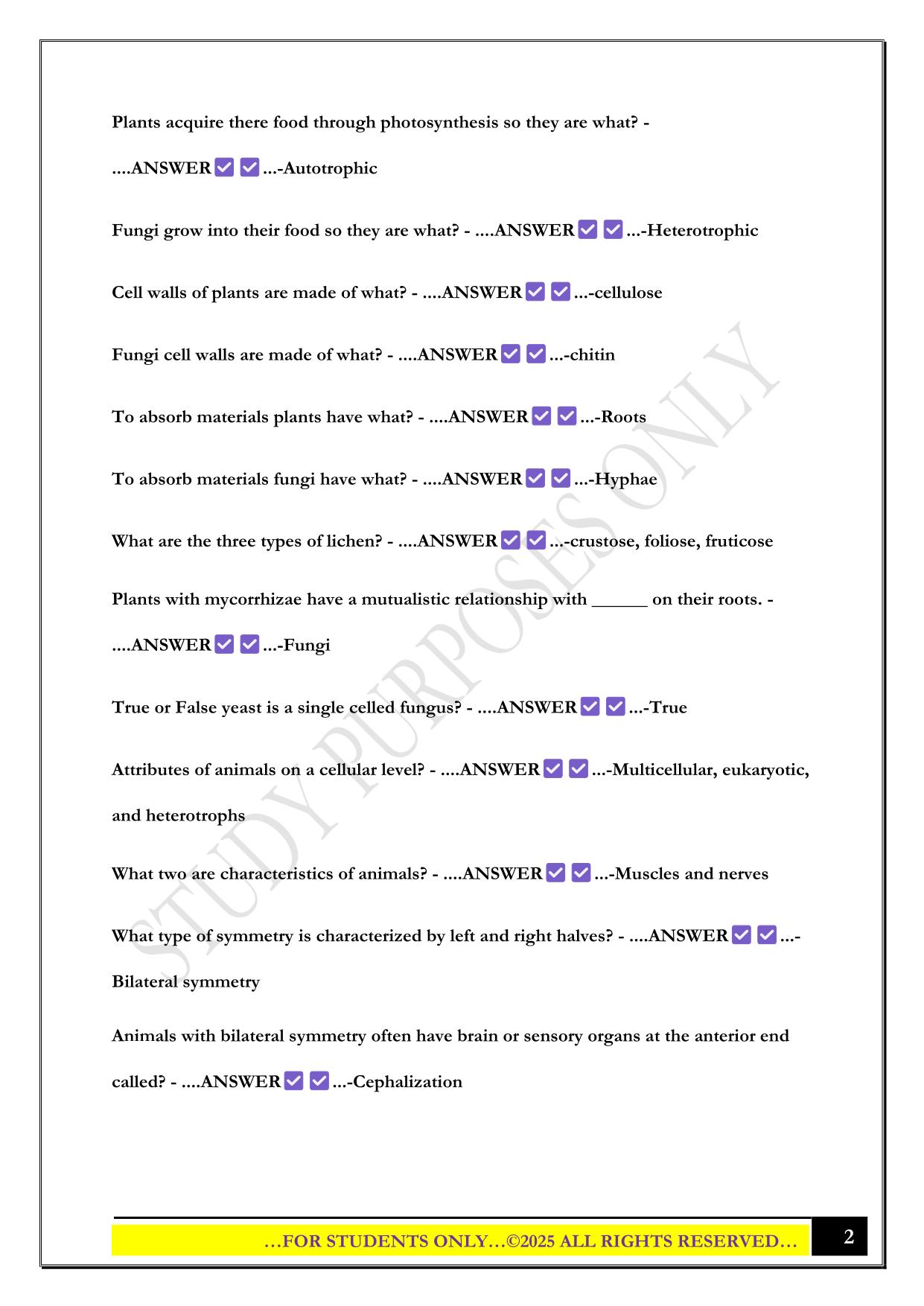 Biology 100 Unit 4 Exam 2025 Questions and Answers
