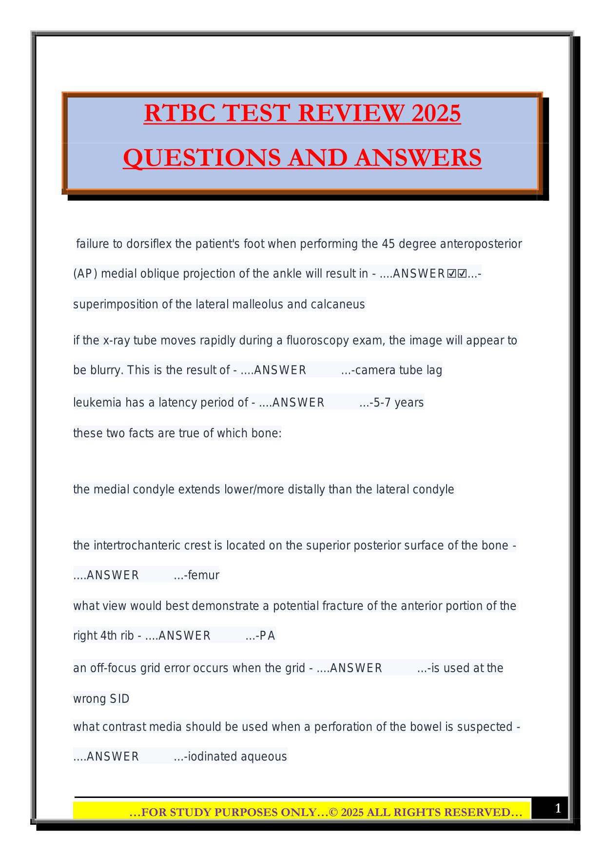 RTBC TEST REVIEW 2025 QUESTIONS AND ANSWERS