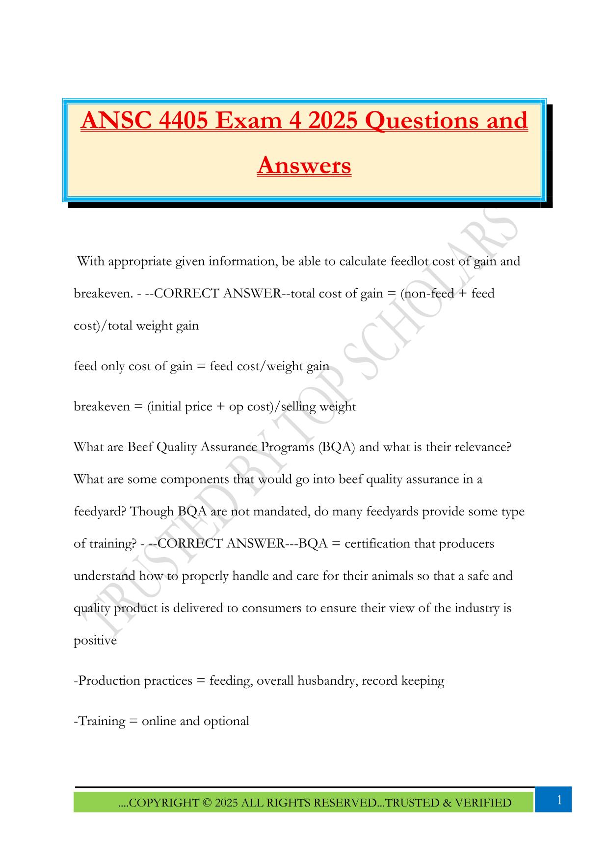 ANSC 4405 Exam 4 2025 Questions and Answers