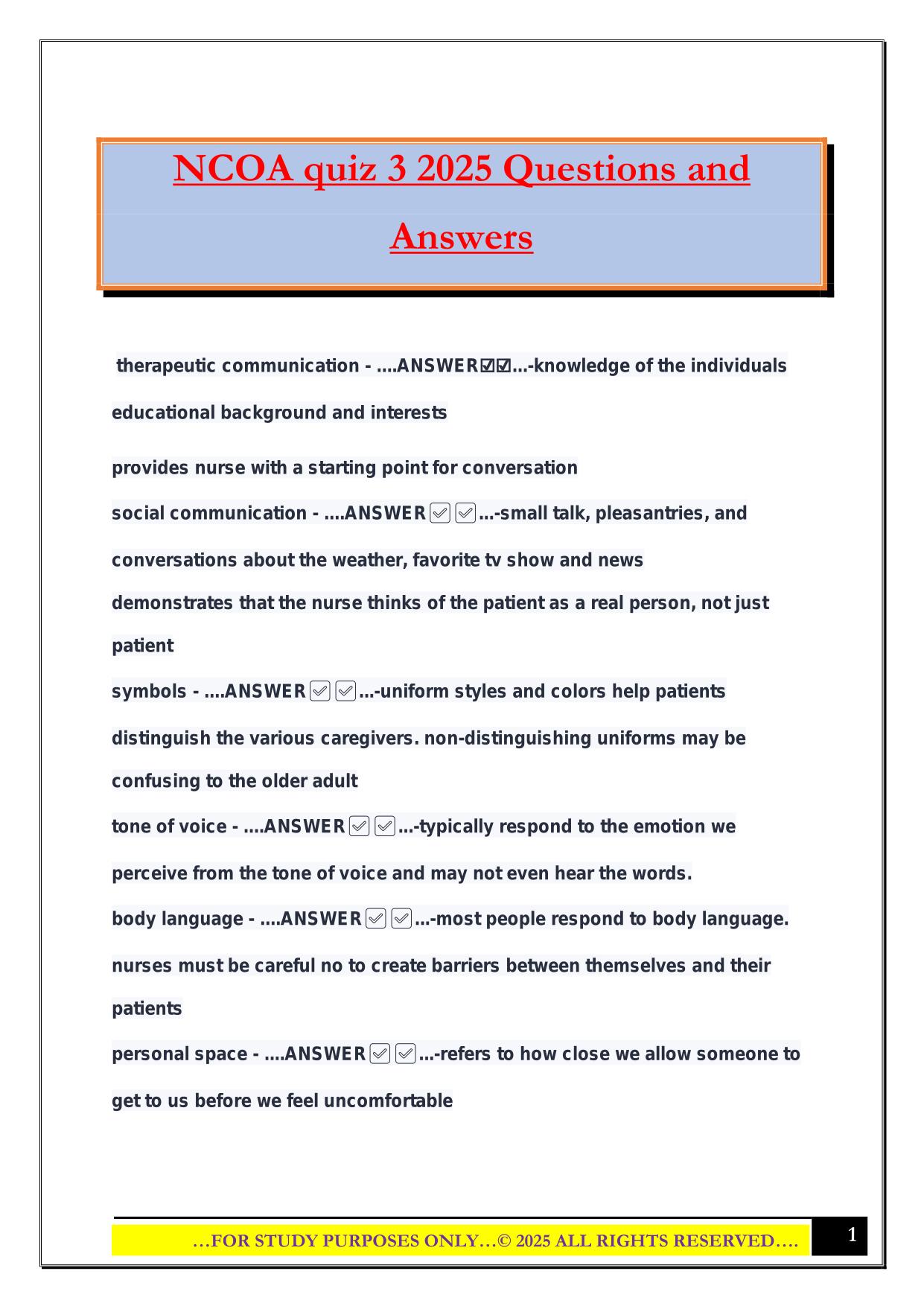 NCOA quiz 3 2025 Questions and Answers