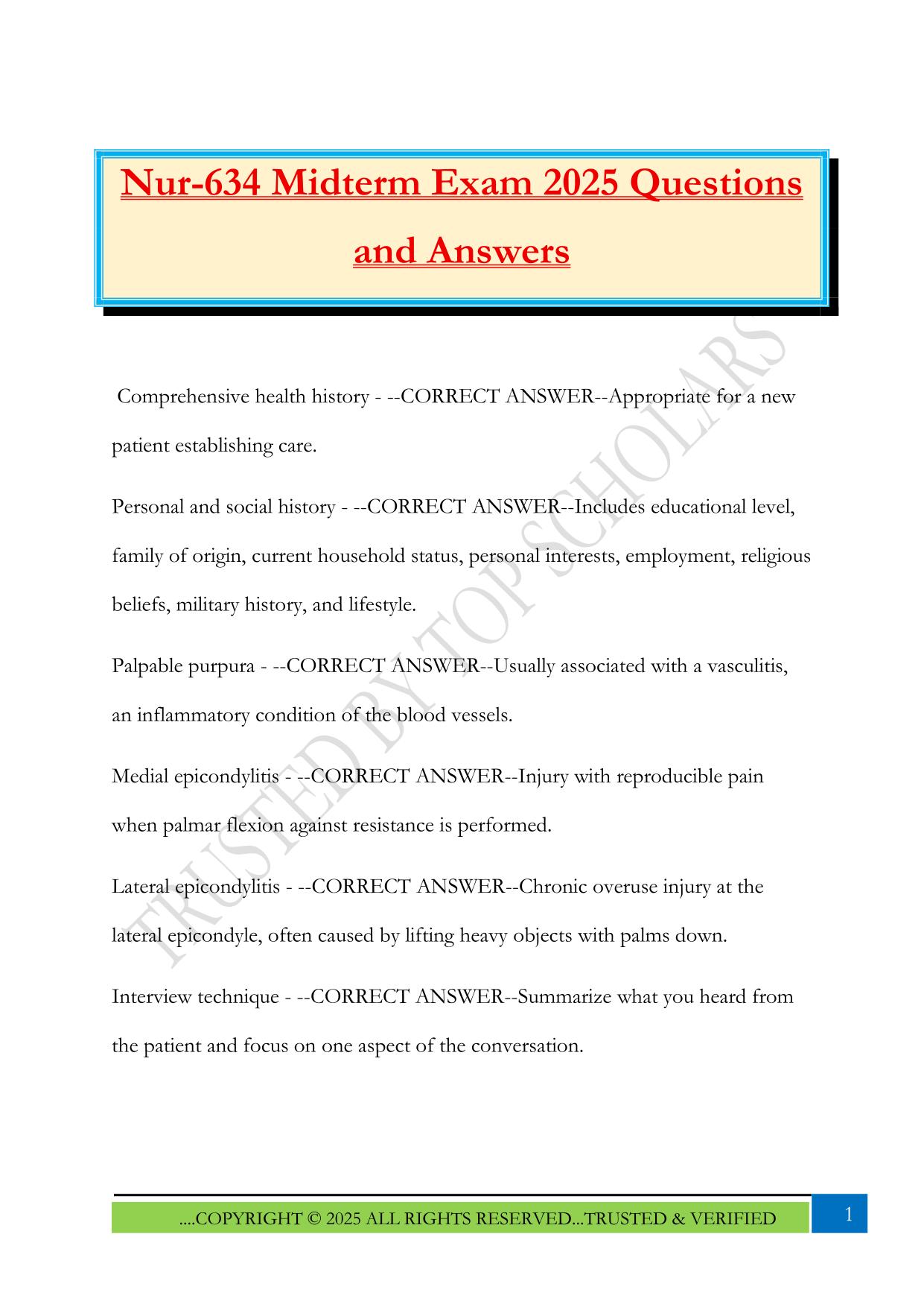 Nur-634 Midterm Exam 2025 Questions and Answers