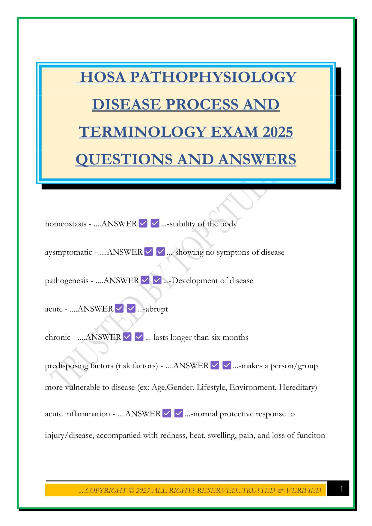 HOSA Bundled Exams Questions and Answers 100% Pass|Updated and Verified