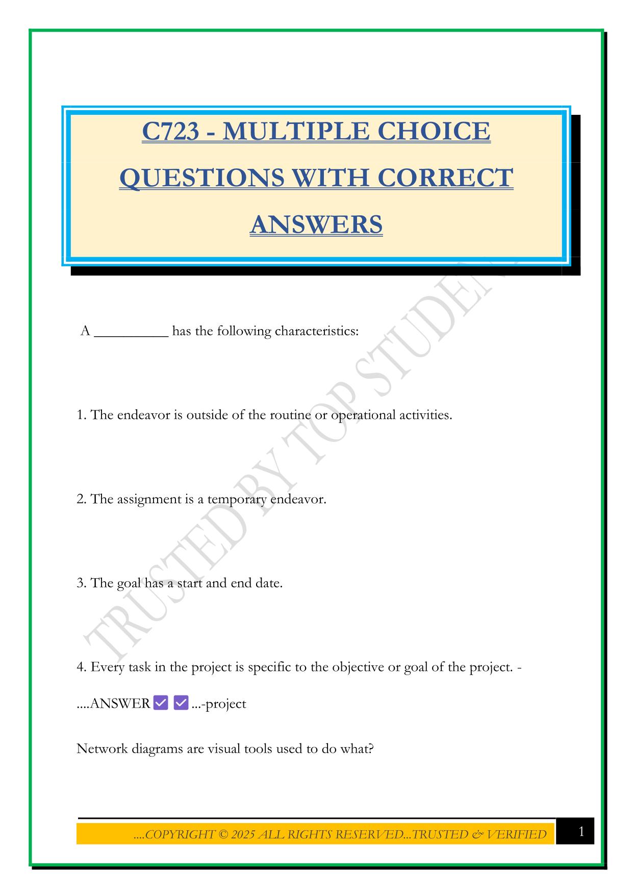 C723 - MULTIPLE CHOICE QUESTIONS WITH CORRECT ANSWERS