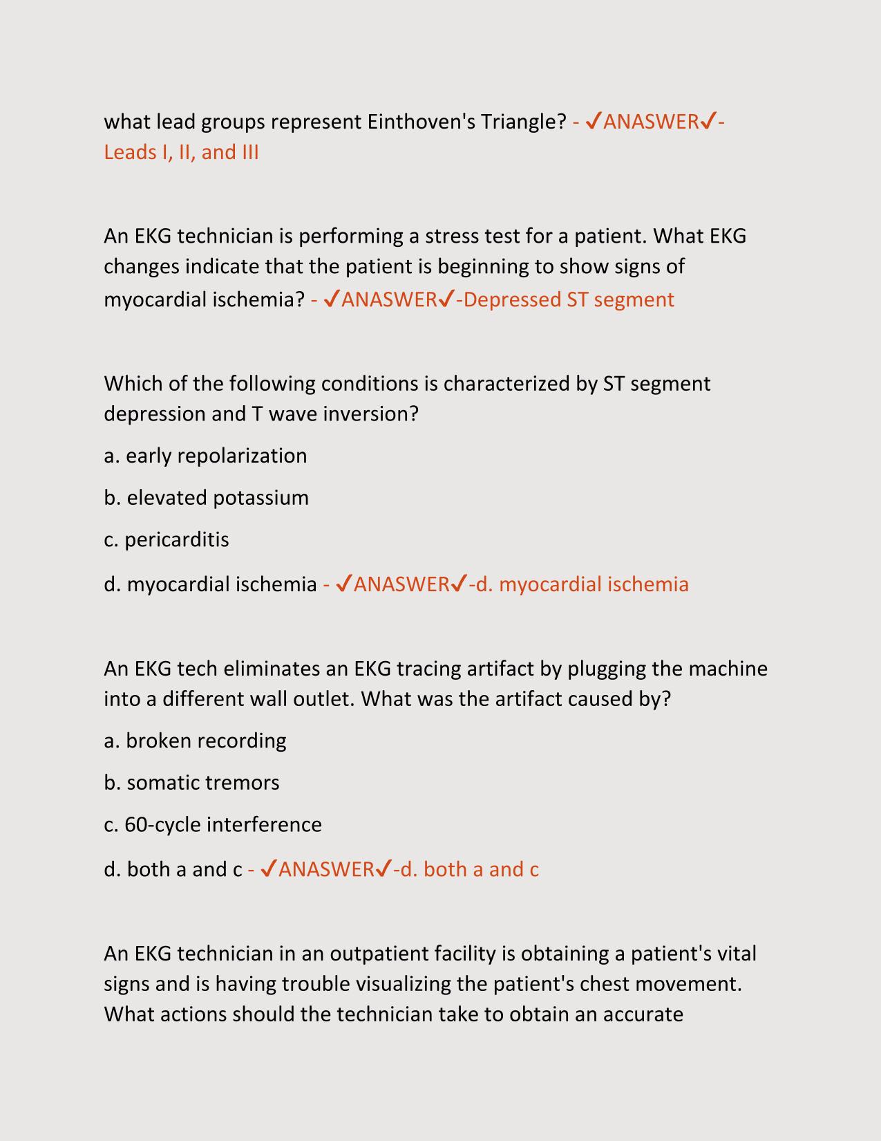 Possible EKG questions on NHA exam (2023/2024) Practice Test Exam Questions And Correct Answers Rated 100%