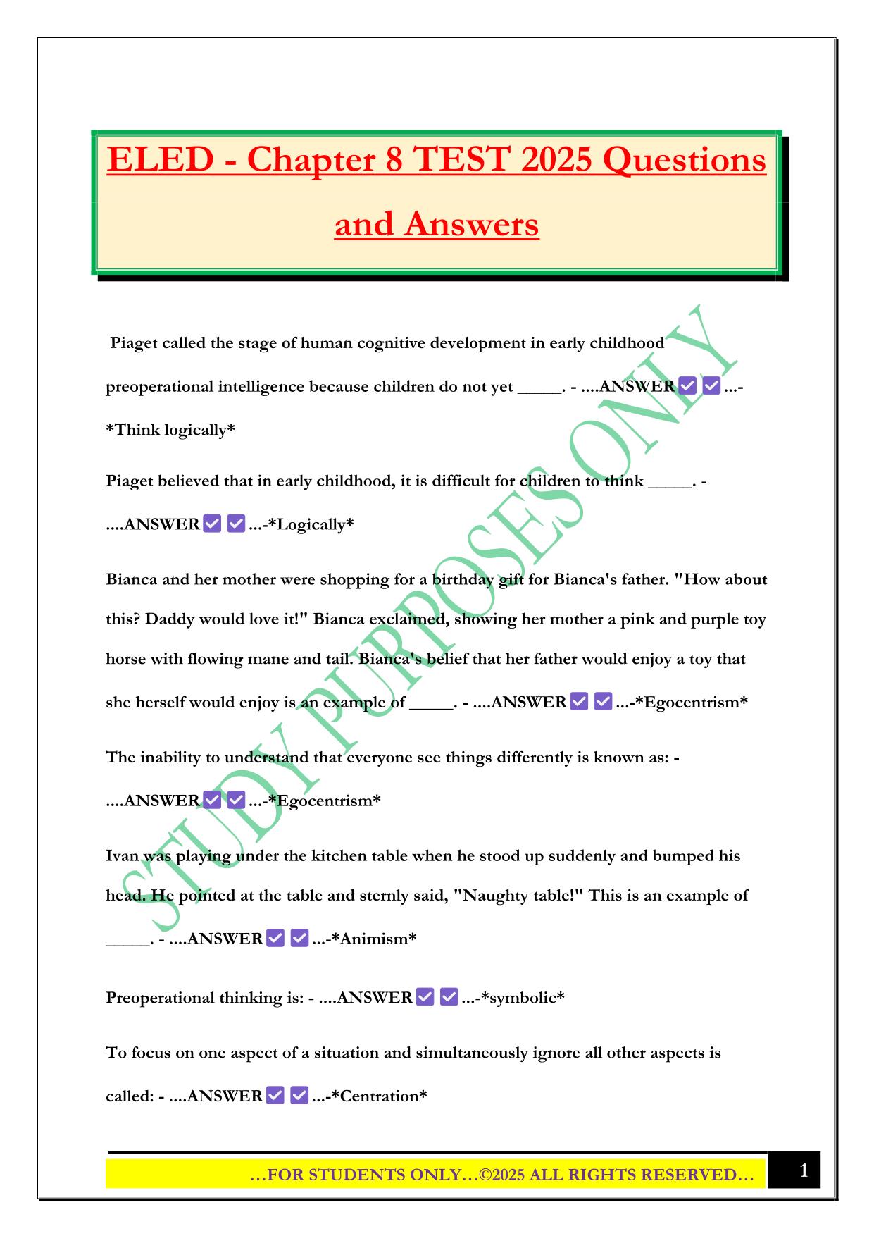ELED - Chapter 8 TEST 2025 Questions and Answers