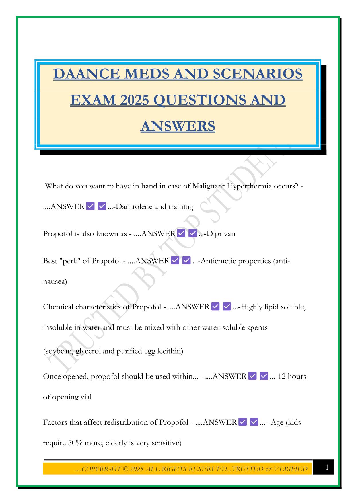 DAANCE MEDS AND SCENARIOS EXAM 2025 QUESTIONS AND ANSWERS