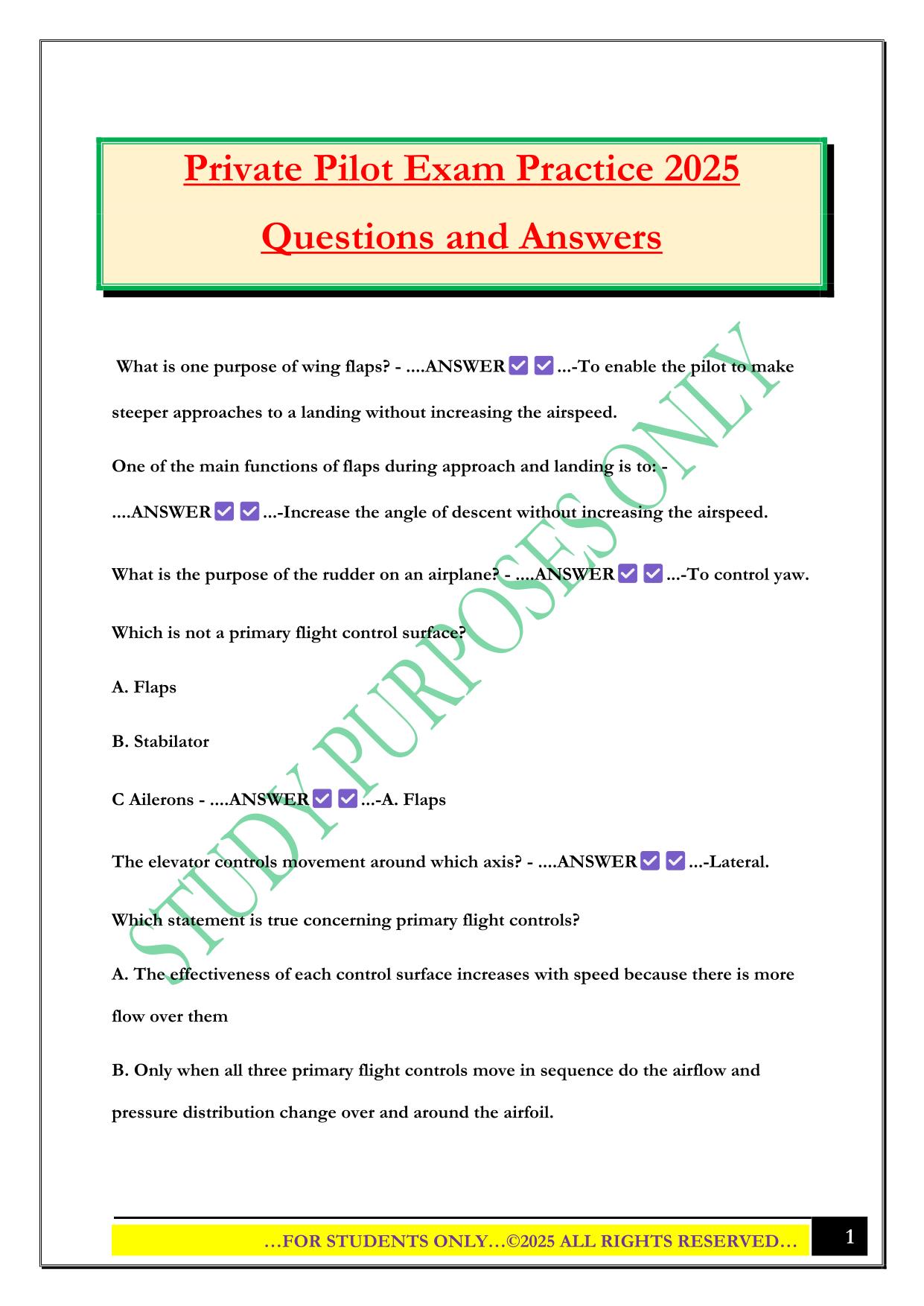 Private Pilot Exam Practice 2025 Questions and Answers