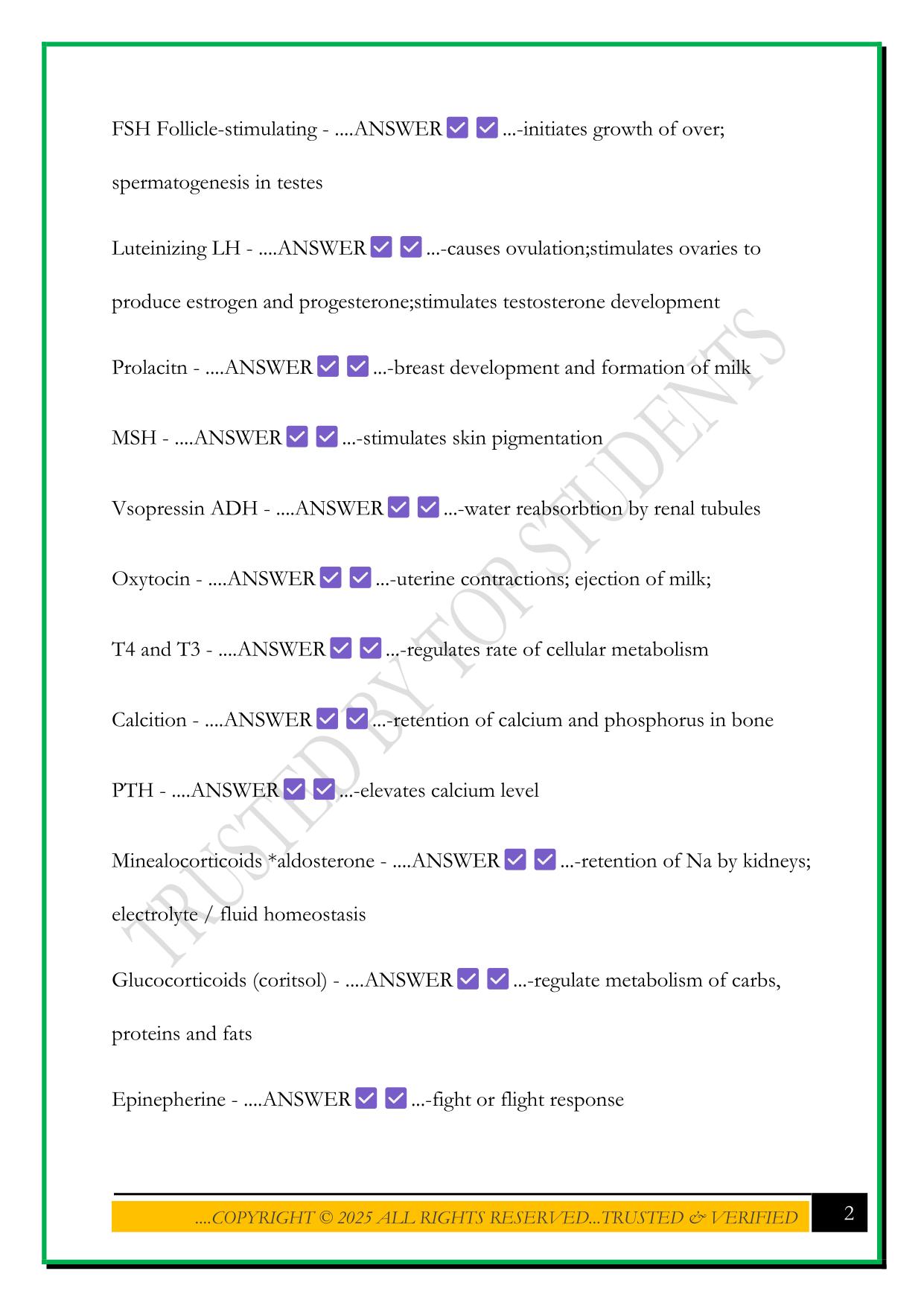 HOSA PATHOPHYSIOLOGY ENDOCRINE EXAM 2025 QUESTIONS AND ANSWERS