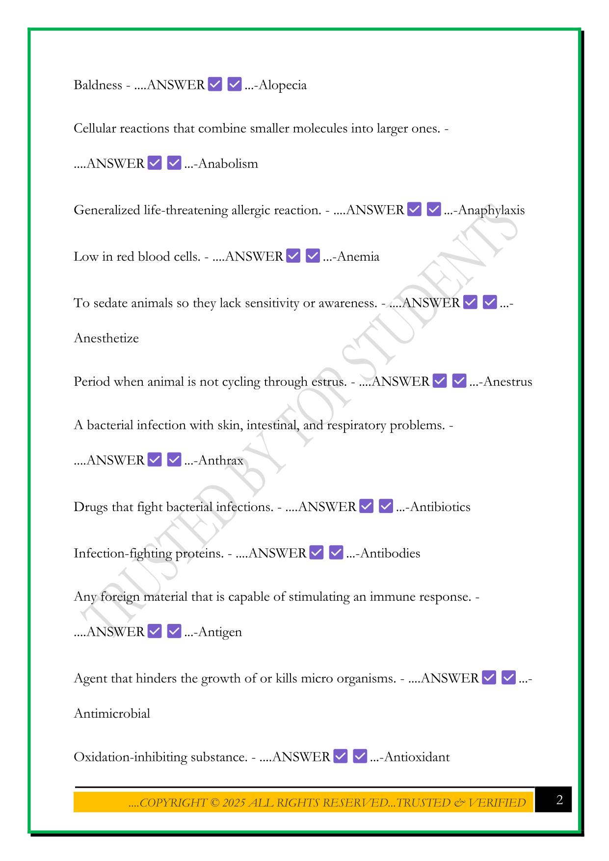 HOSA VETERINARY SCIENCE EXAM 2025 QUESTIONS AND ANSWERS
