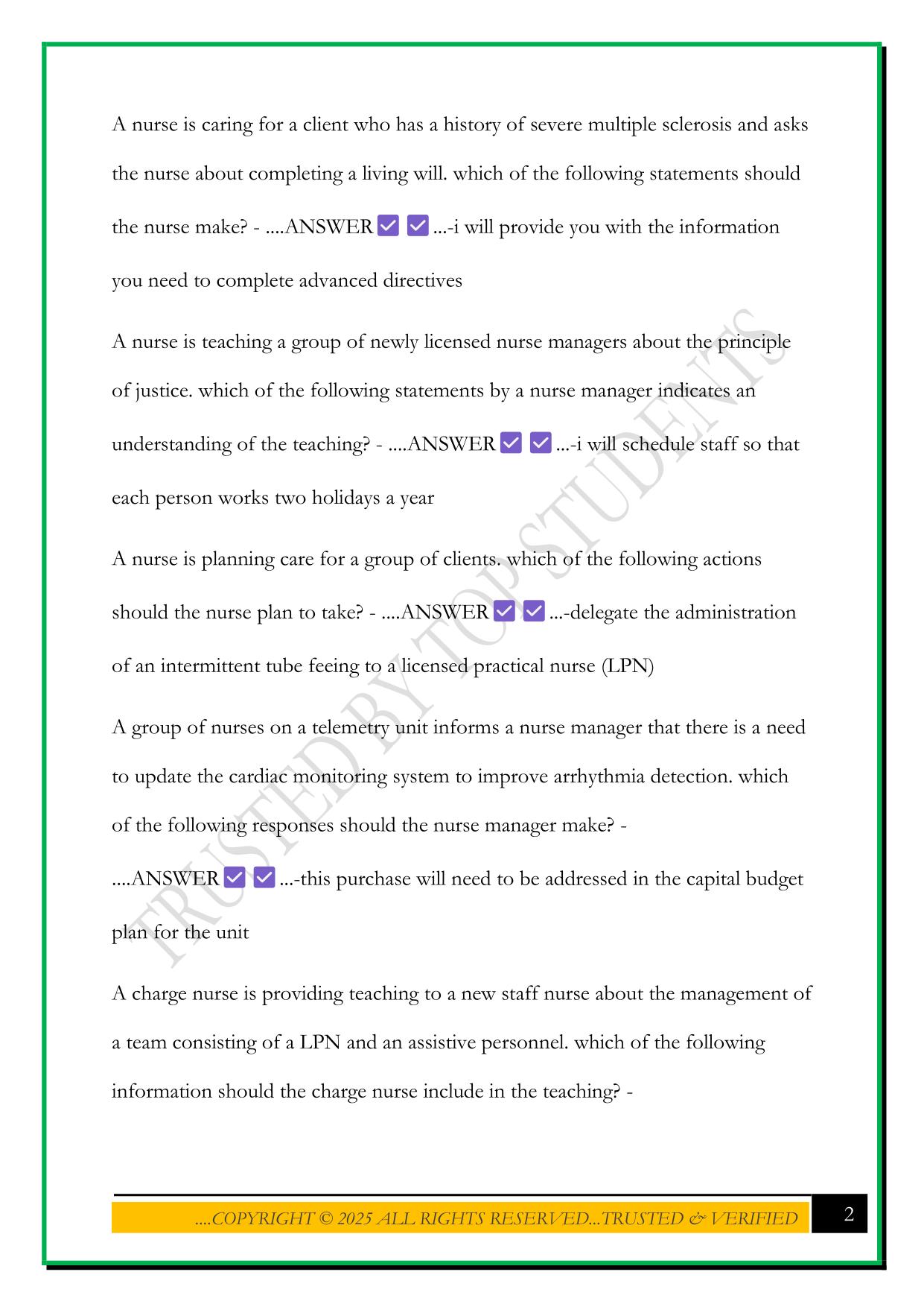 LEADERSHIP FINAL ATI EXAM 2025 QUESTIONS AND ANSWERS