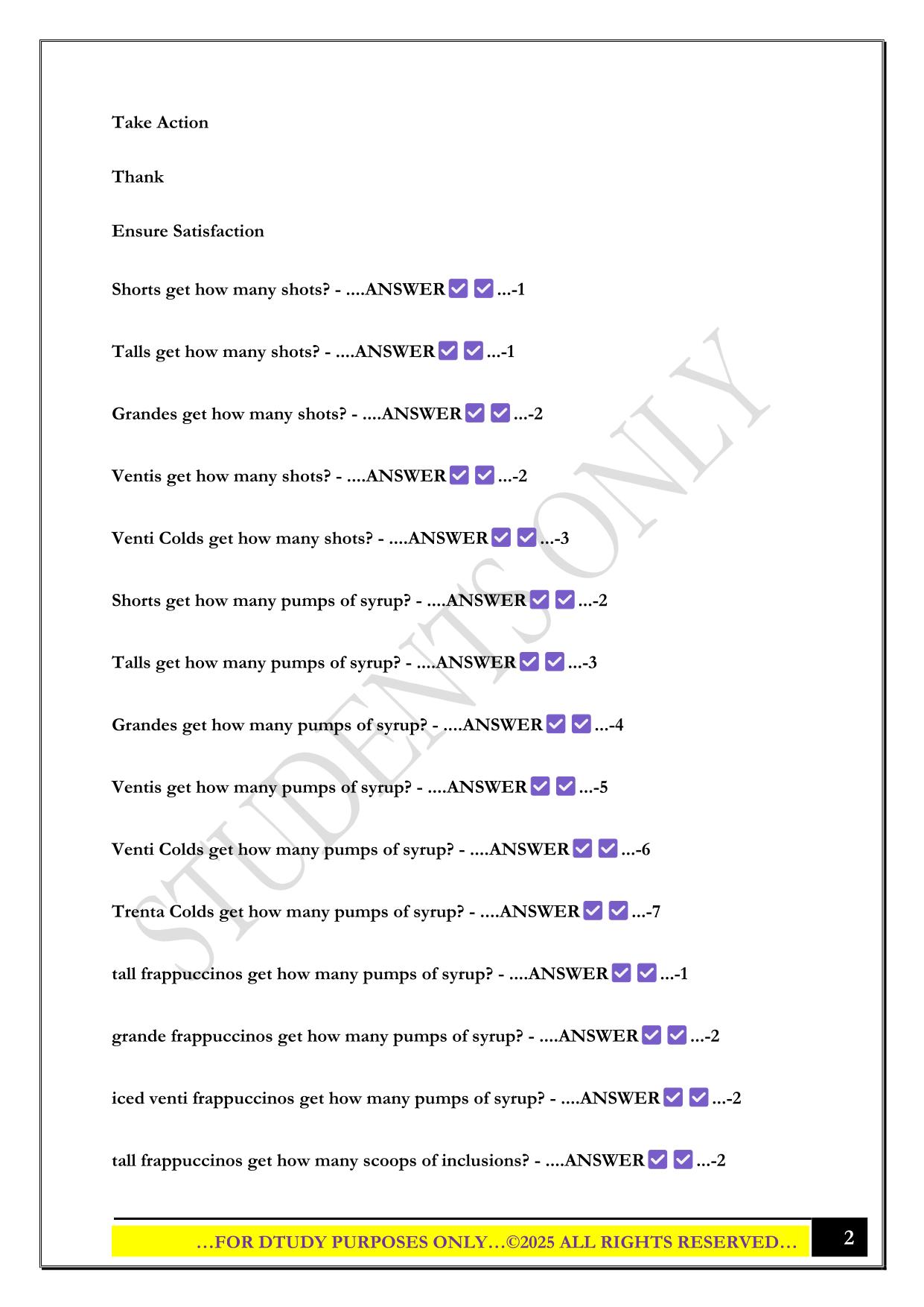STARBUCKS BARISTA CERTIFICATION EXAM 2025 QUESTIONS AND ANSWERS