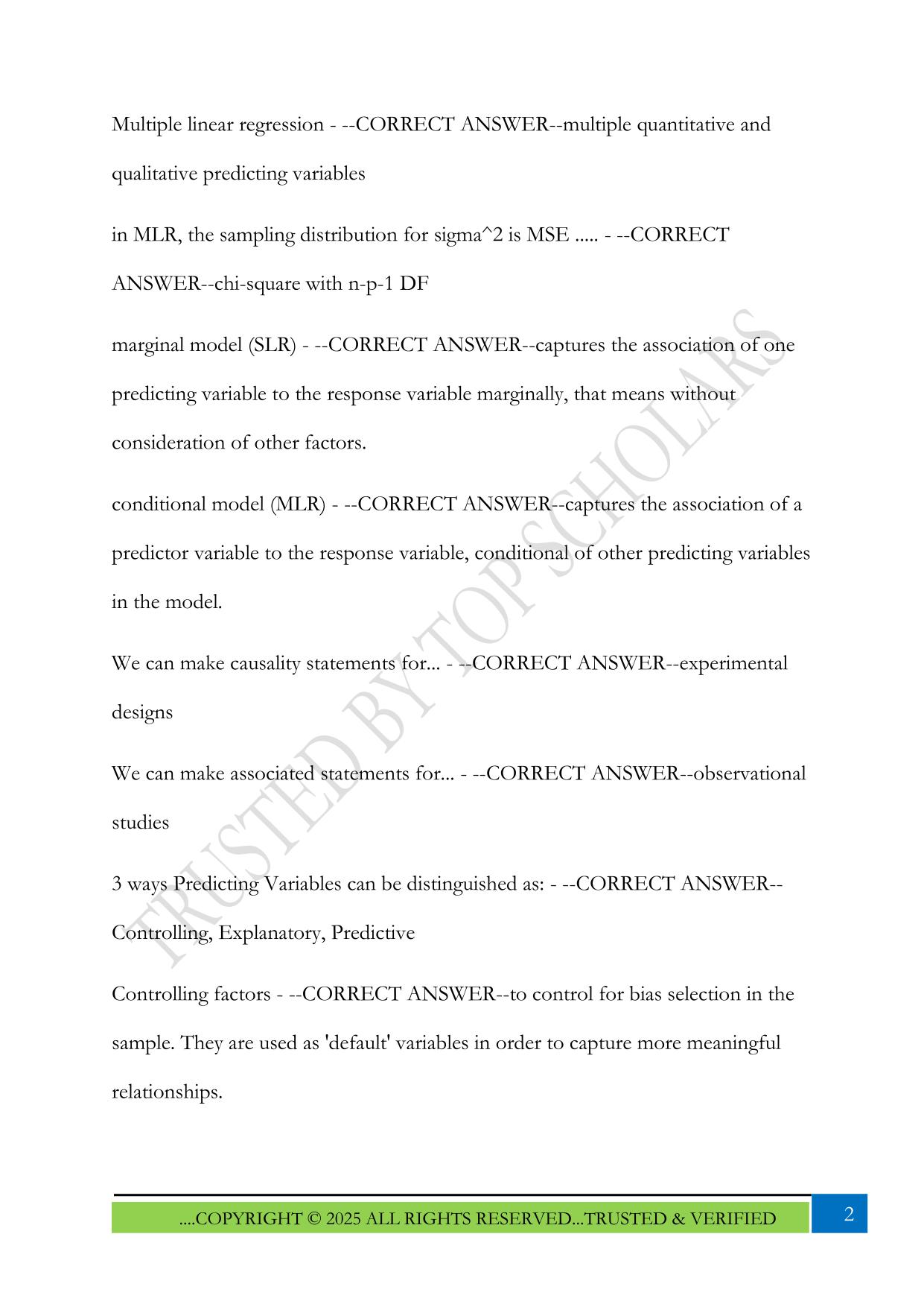 ISYE 6414 - Unit 2 Exam 2025 Questions and Answers