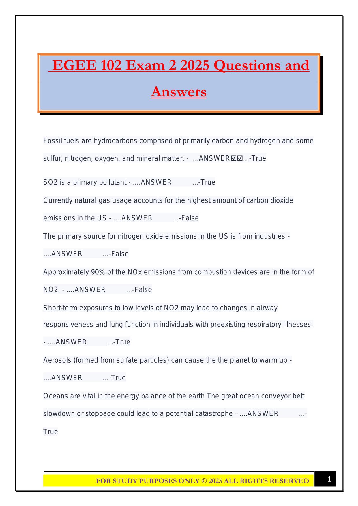 EGEE 102 Exam 2 2025 Questions and Answers