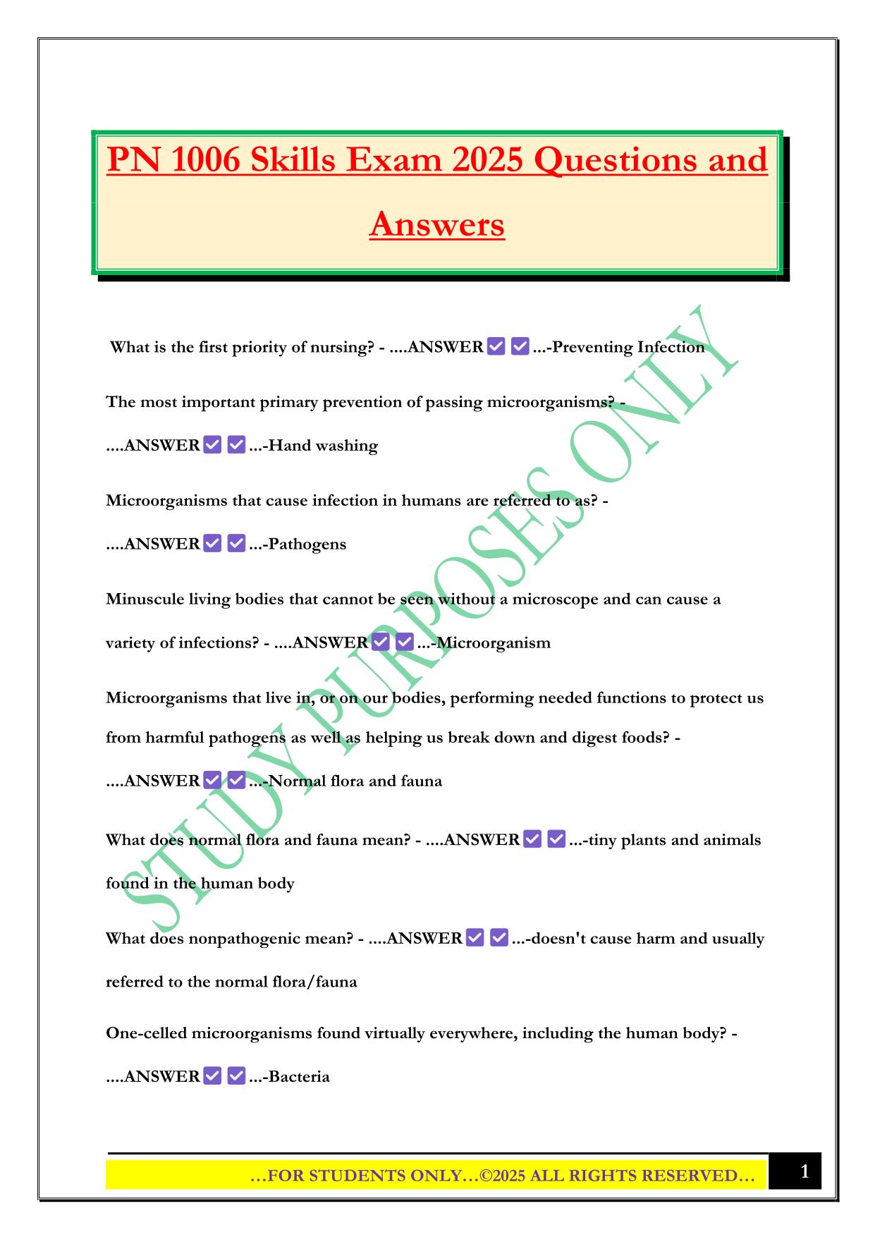 PN 1006 Skills Exam 2025 Questions and Answers