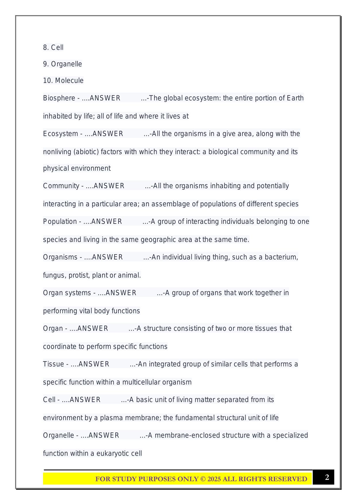 Biology 121 EXAM 1 Chapters 1-3 Exam 2025 Questions and Answers