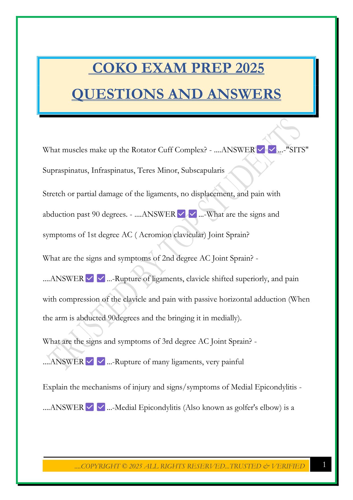 COKO EXAM PREP 2025 QUESTIONS AND ANSWERS