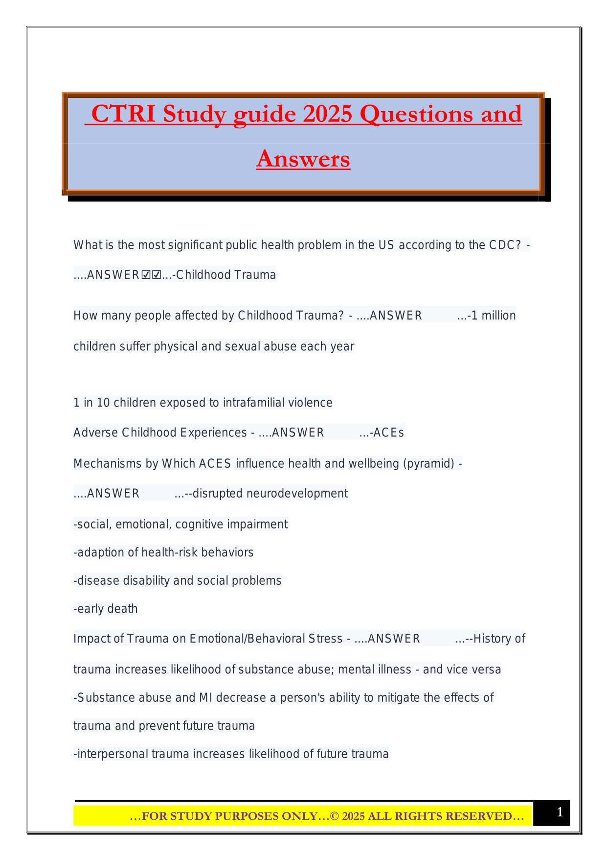 CTRI Study guide 2025 Questions and Answers
