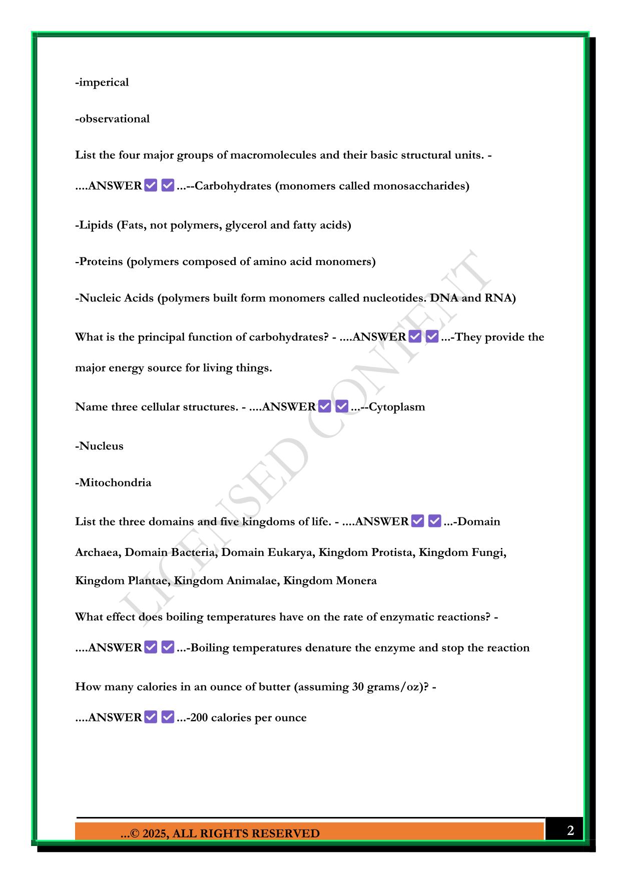 BIO 100 LAB - TEST 1 2025 QUESTIONS AND ANSWERS