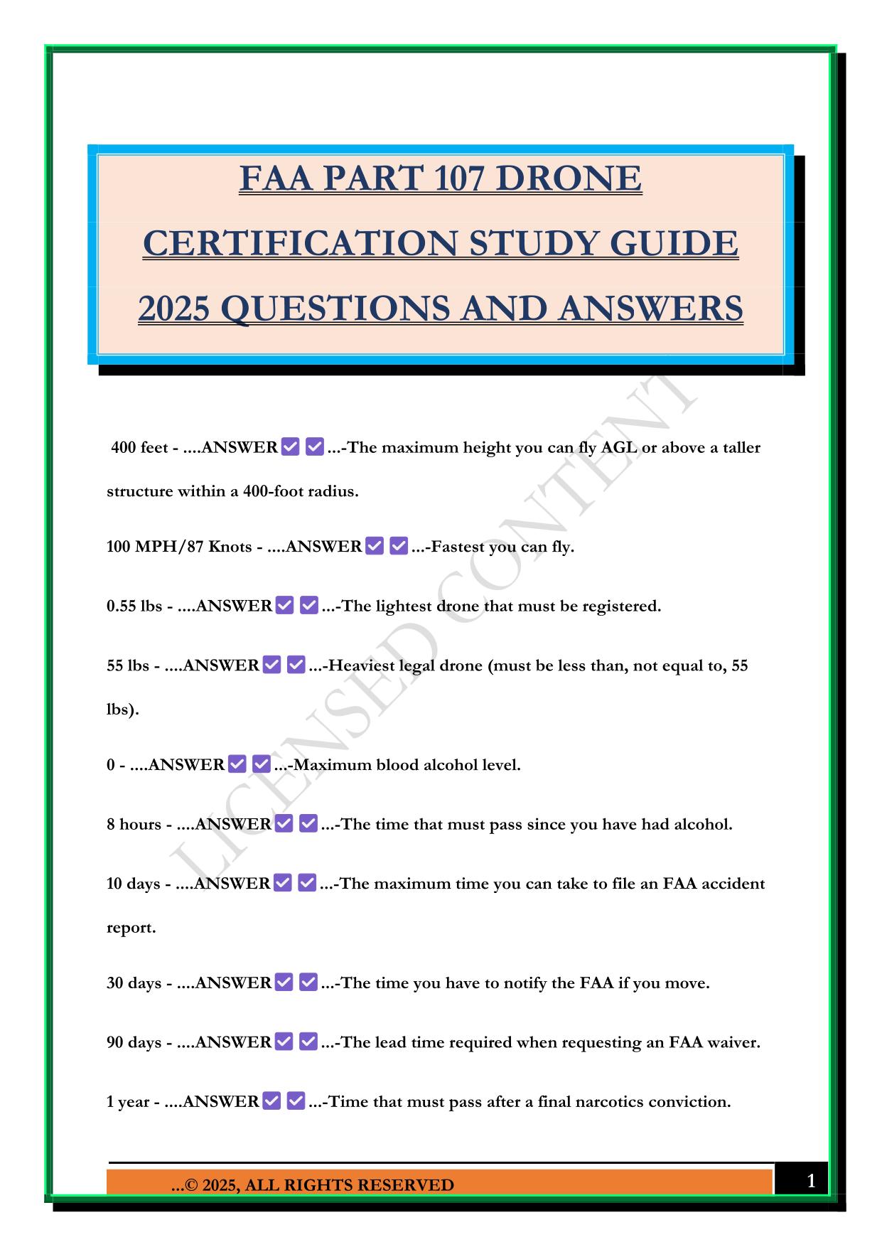 FAA PART 107 DRONE CERTIFICATION STUDY GUIDE 2025 QUESTIONS AND ANSWERS