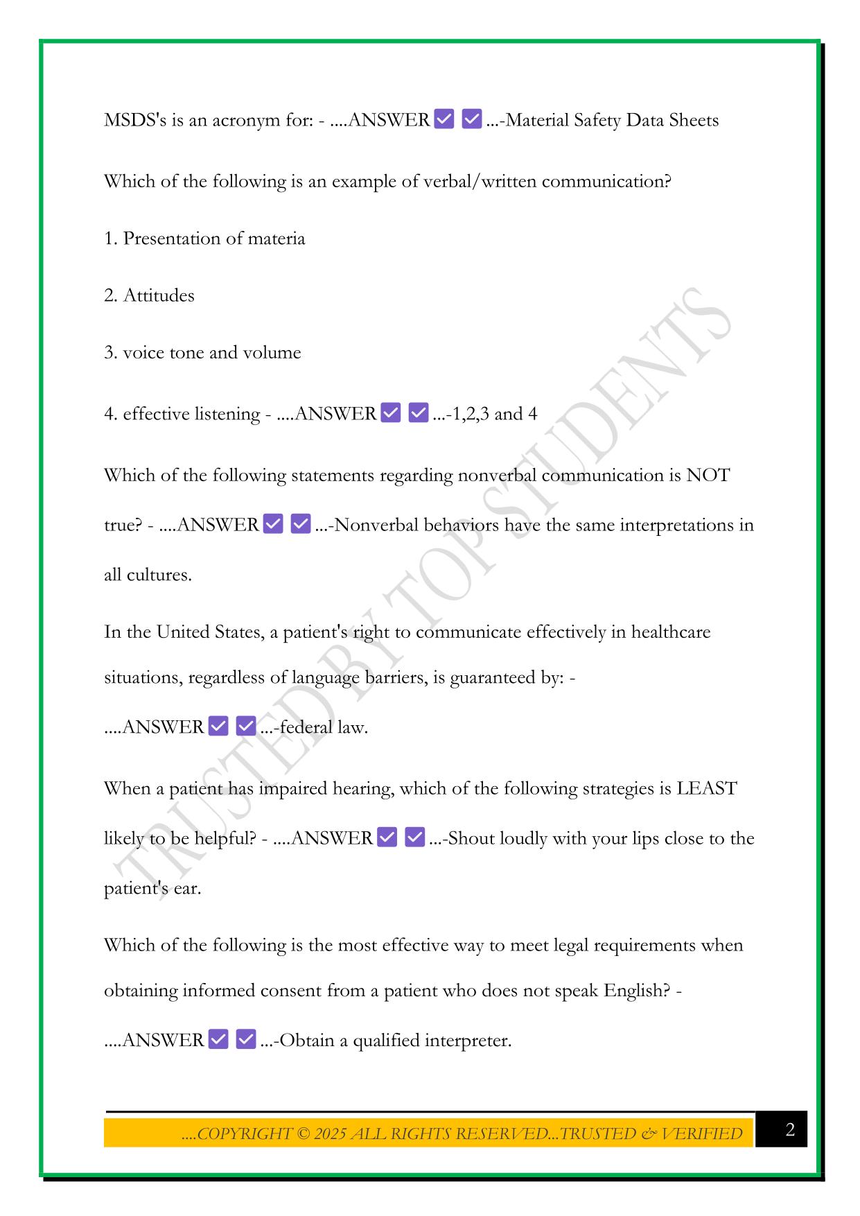 LRA 212 PATIENT CARE WEEK 2 AND WEEK 3 EXAM 2025 QUESTIONS AND ANSWERS