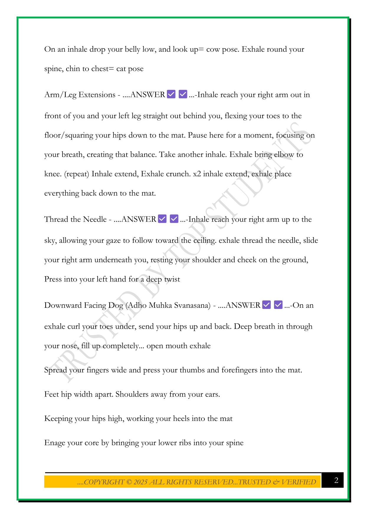 C2 YOGA SEQUENCE EXAM 2025 QUESTIONS AND ANSWERS