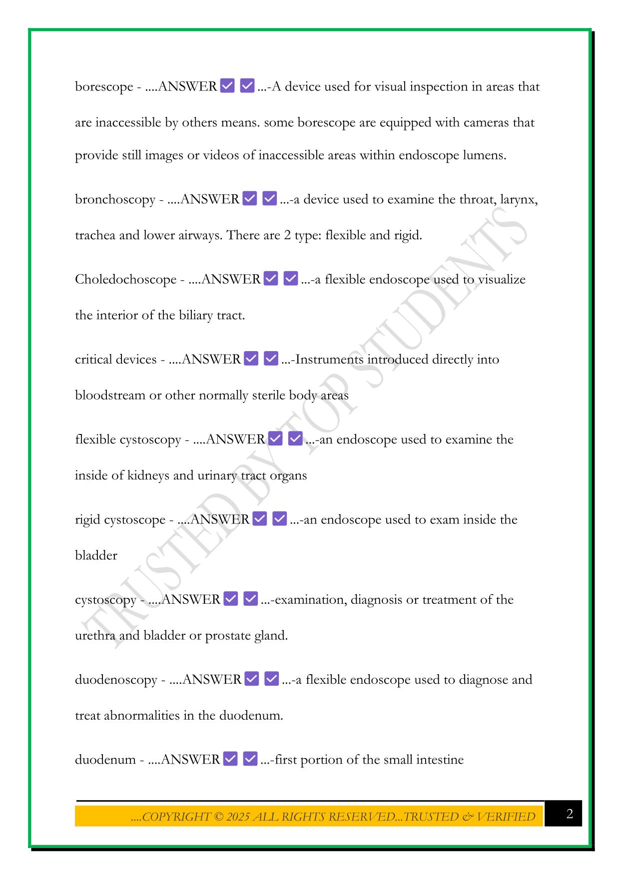 CER - ENDOSCOPY REPROCESSING EXAM 2025 QUESTIONS AND ANSWERS