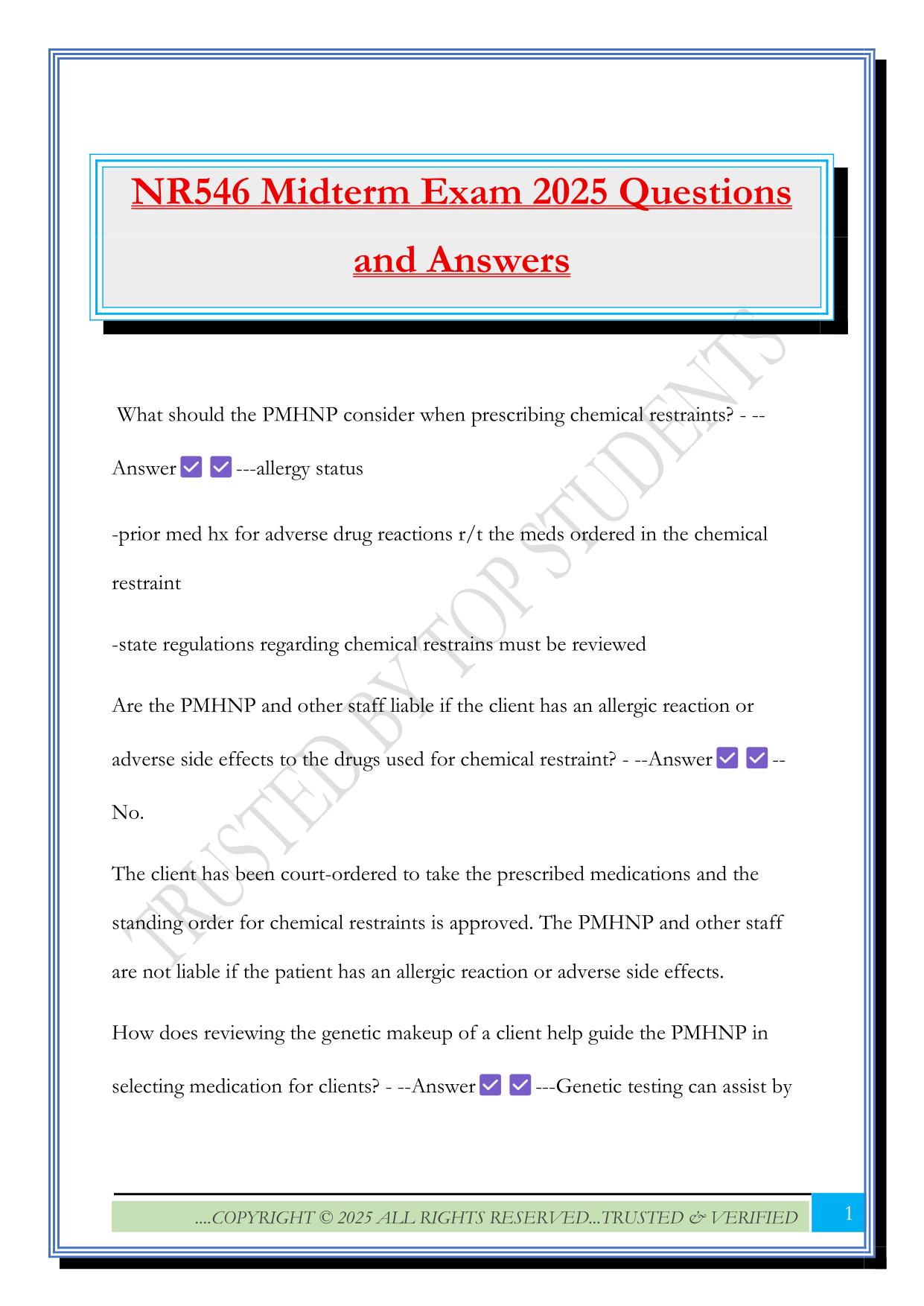 NR546 Midterm Exam 2025 Questions and Answers
