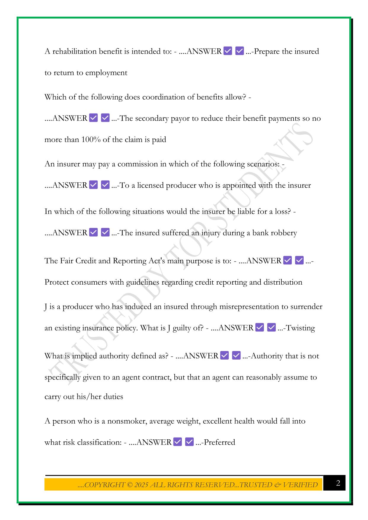 ARKANSAS HEALTH INSURANCE EXAM 2025 QUESTIONS AND ANSWERS