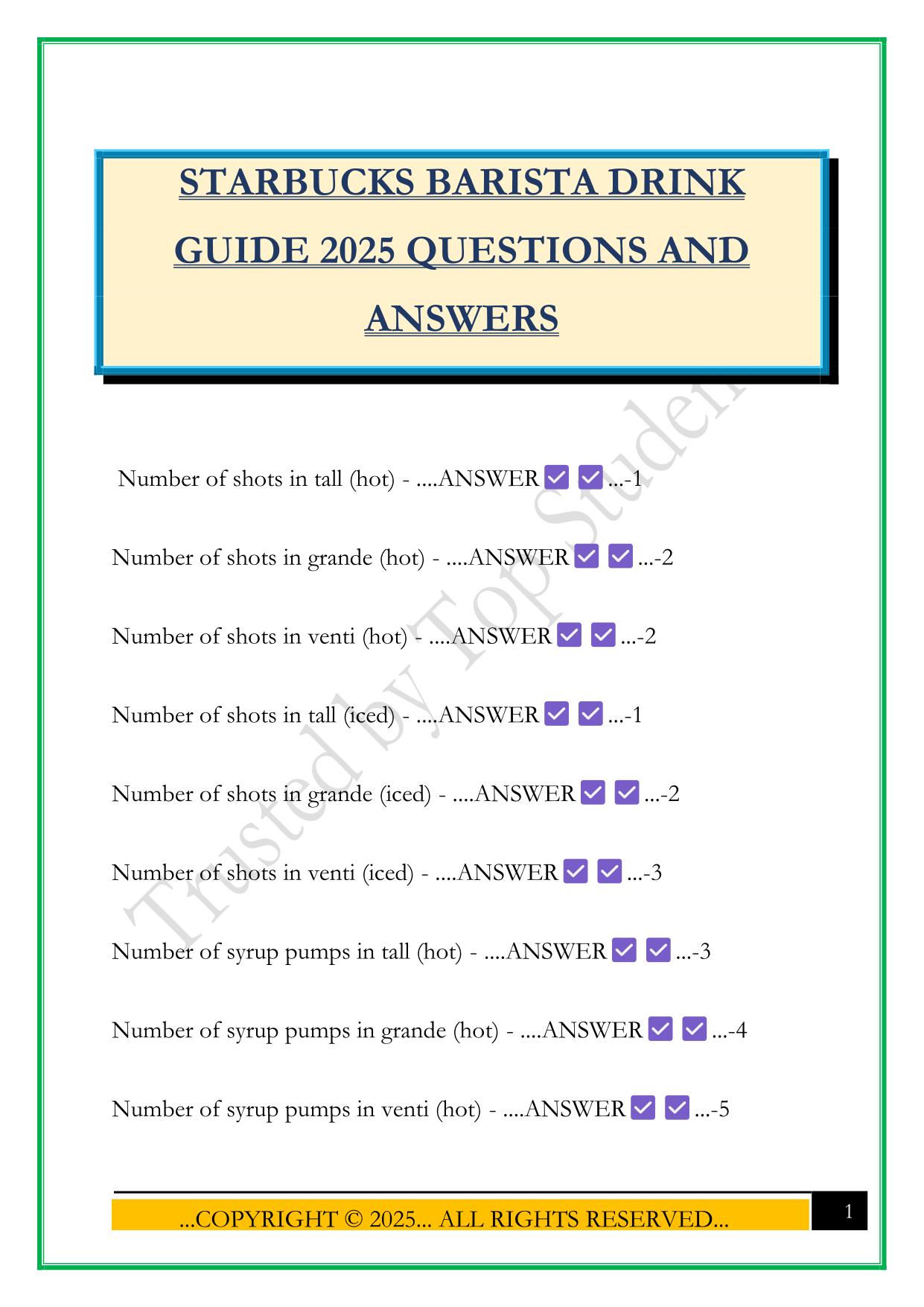 STARBUCKS BARISTA DRINK GUIDE 2025 QUESTIONS AND ANSWERS